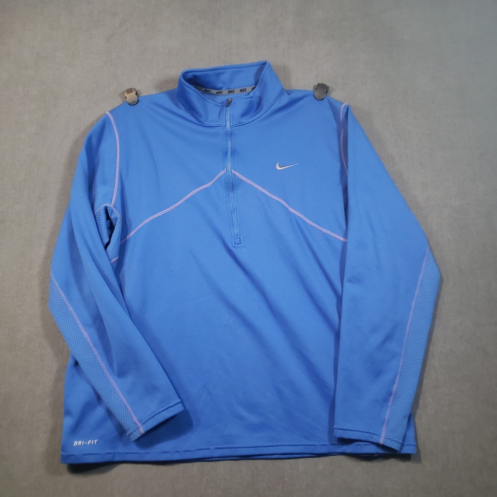 Nike Pullover Men XXL Blue Dri-FIT Quarter Zip Pink Stitching Running Top